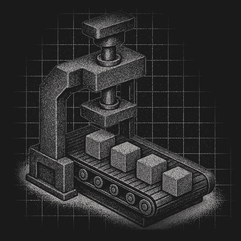 Abstrakte Animation einer Logofabrik - Verdeutlichung von austauschbarem Design