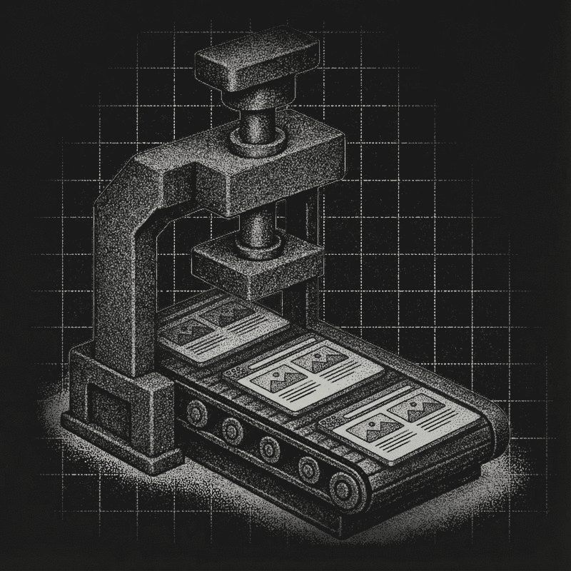 Abstrakte Animation einer Website-Fabrik - Verdeutlichung von austauschbarem Webdesign